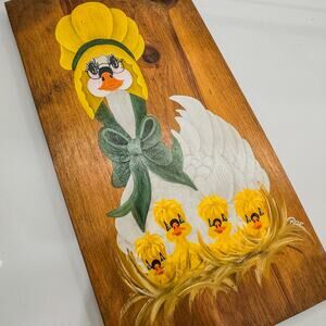 Mother Goose and Her Dear Little Goslings, Handpainted on Solid Wood, Artist Sig